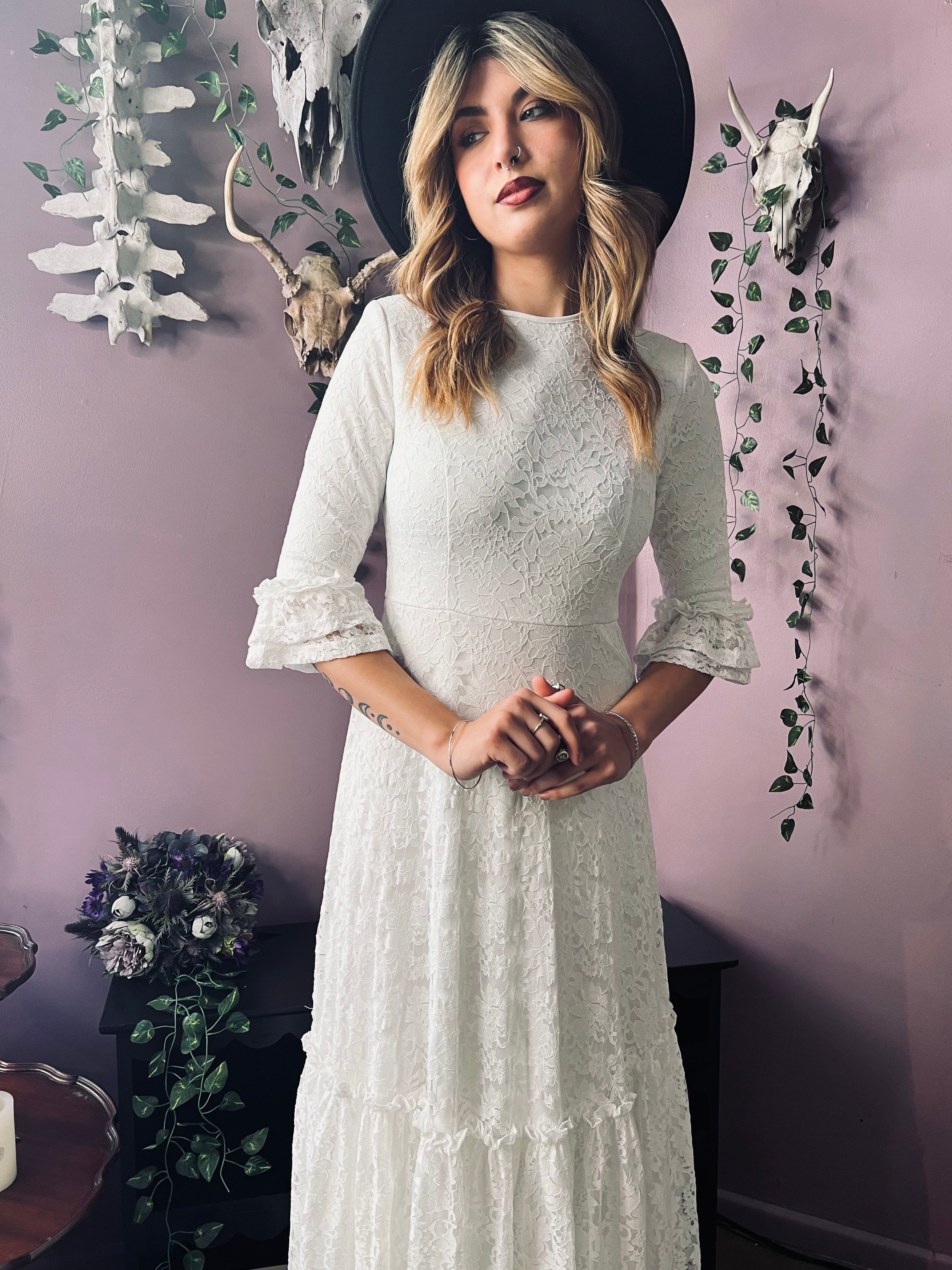Mina - Ivory Floral Lace Bride of the Vampire Maxi Dress