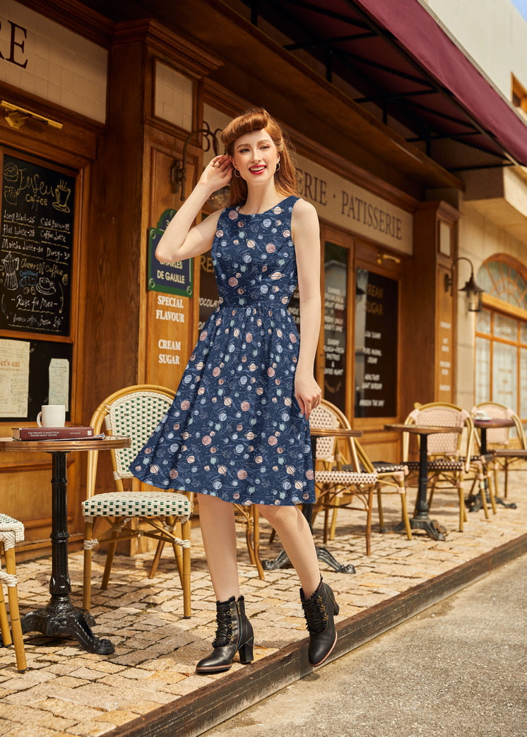 Vintage Style Midi Dress Planets