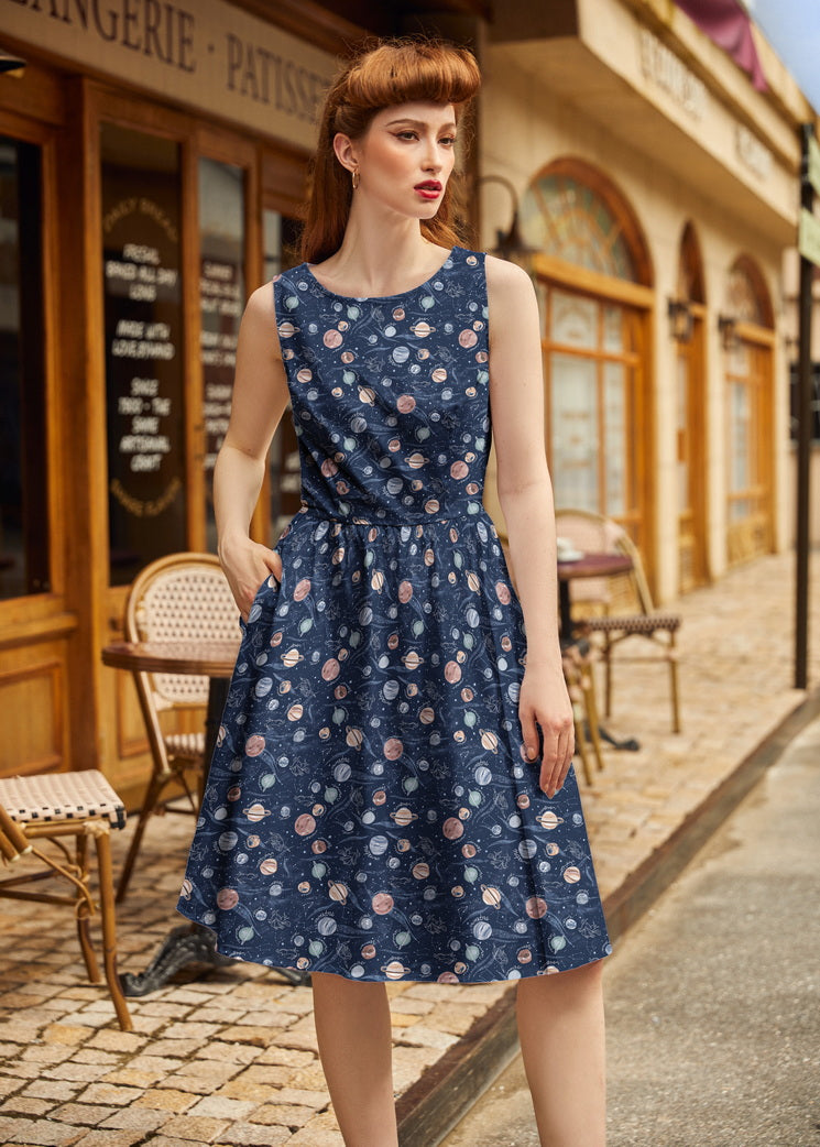 Vintage Style Midi Dress Planets