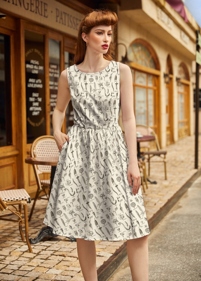Vintage Style Midi Dress Flower Parts