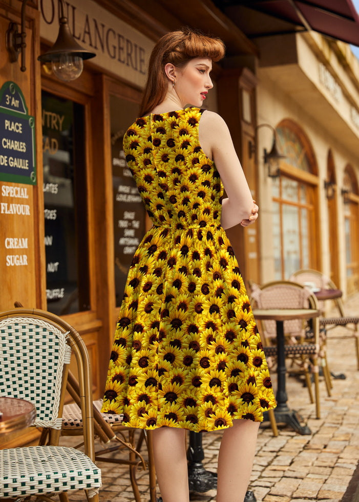 Vintage Style Midi Dress Sunflowers