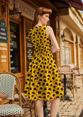 Vintage Style Midi Dress Sunflowers