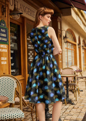 Vintage Style Midi Dress Peacock Feathers