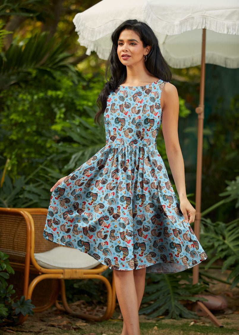 Vintage Style Mini Dress Chicken Print
