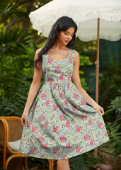 Retro Fit & Flare Dress Floral Cats