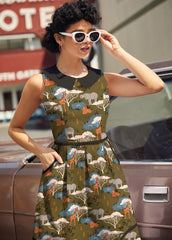 Retro Mod Collared Dress Safari