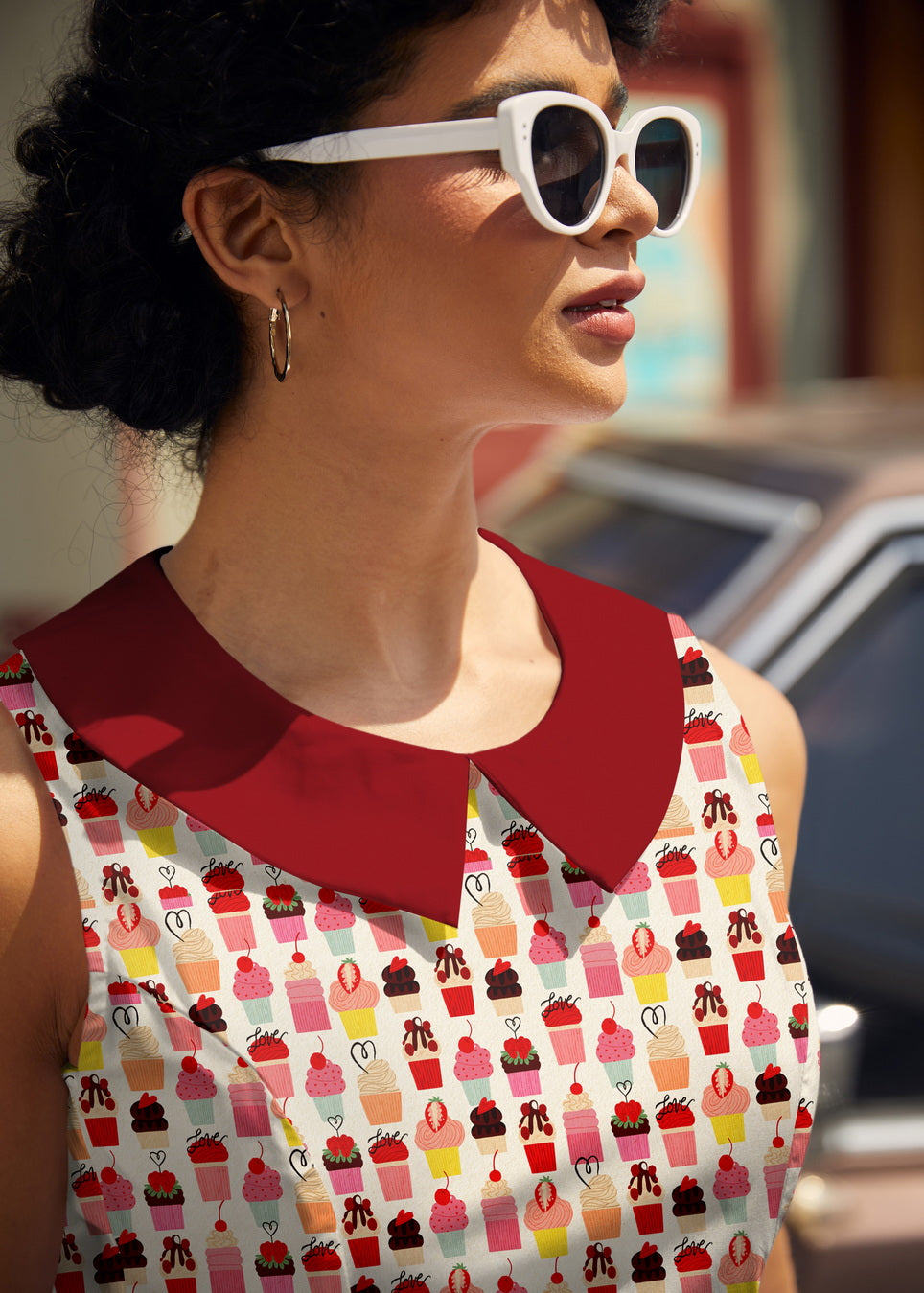 Retro Mod Collared Dress Cupcake Print