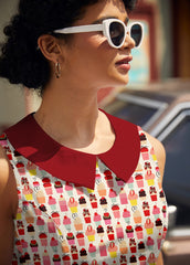 Retro Mod Collared Dress Cupcake Print