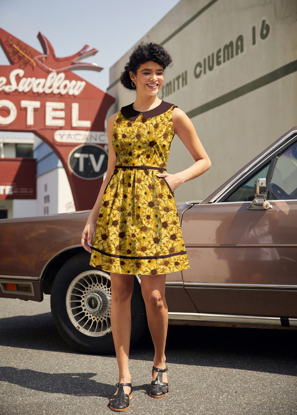 Retro Mod Collared Dress Sunflower
