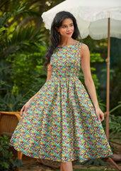 50s Style Cotton Midi Swing Dress - Farmer's Market