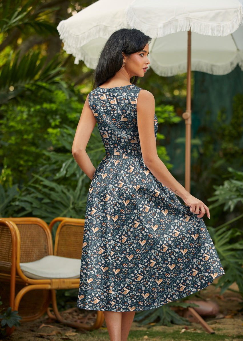 Vintage Style Midi Dress Deer