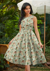 50s Style Cotton Midi Swing Dress - Cottage Tales