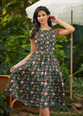 Vintage Style Midi Dress Woodland Navy