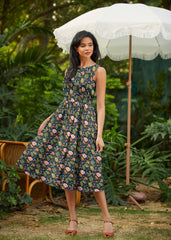 Vintage Style Midi Dress Woodland Navy