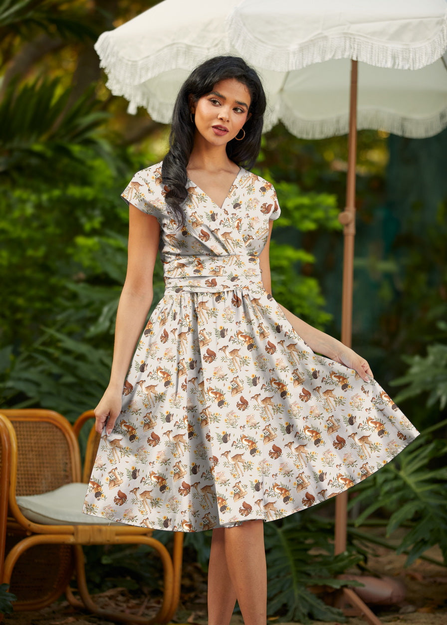 Greta Surplice Dress Woodland Animals