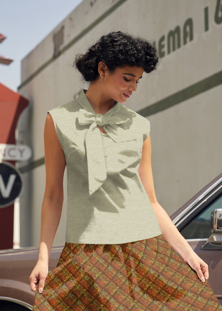 Vintage Style Bow Top in Sage Dot