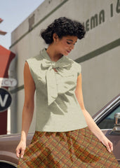 Vintage Style Bow Top in Sage Dot