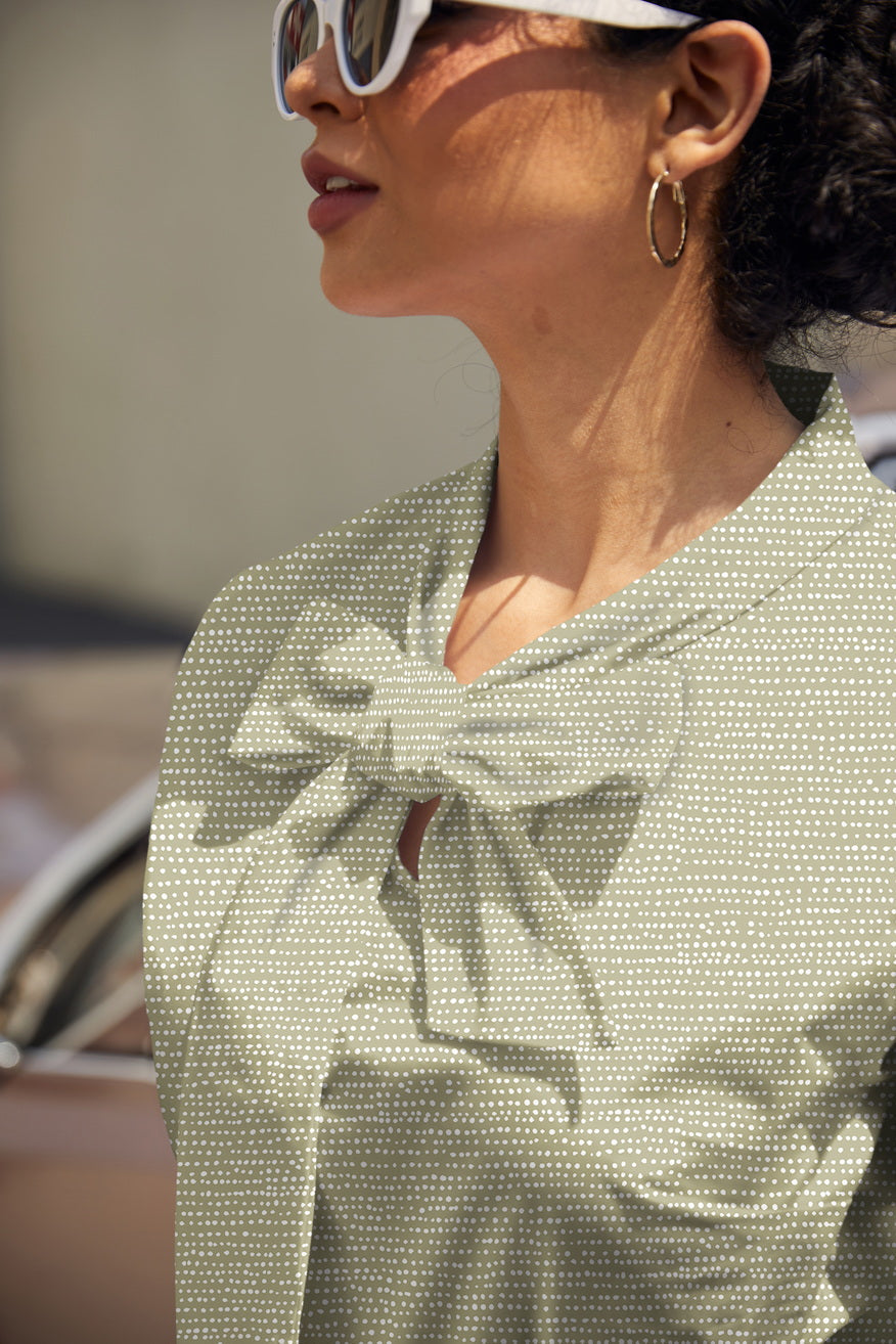 Vintage Style Bow Top in Sage Dot