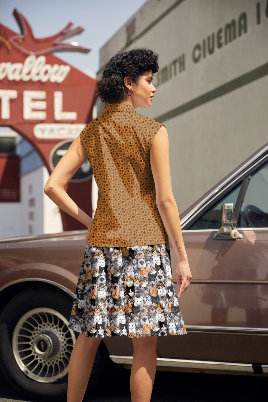Vintage Style Bow Top in Paw Print