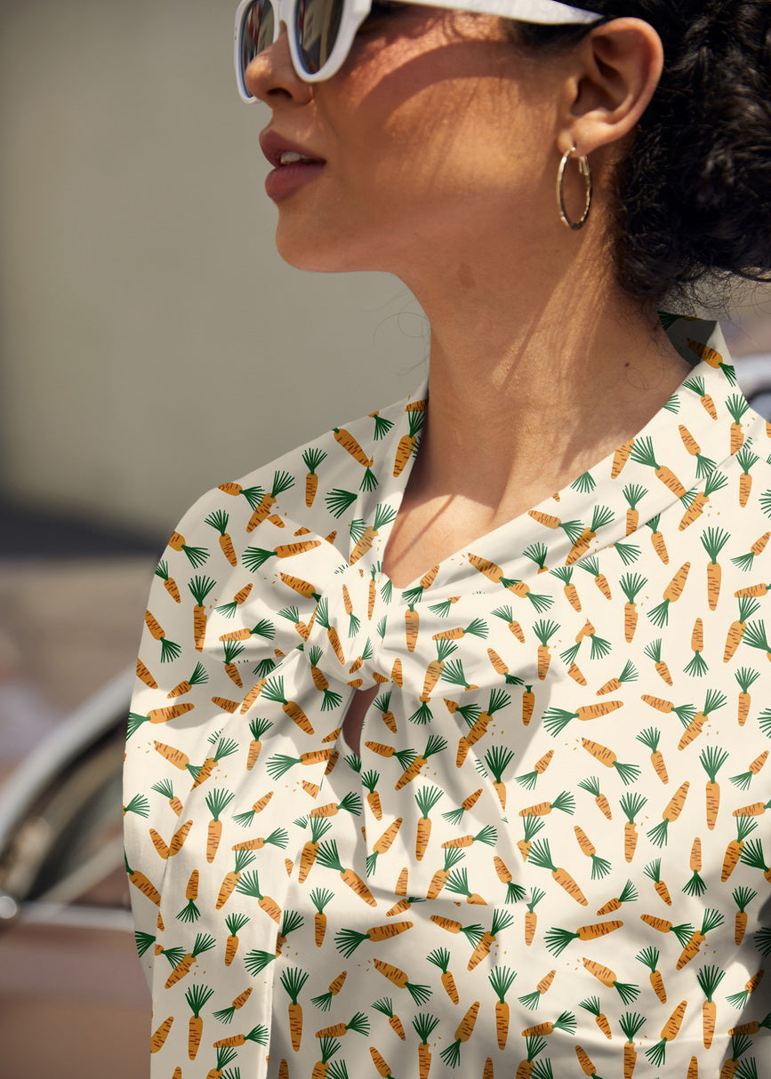 Vintage Style Bow Top in Carrots Print