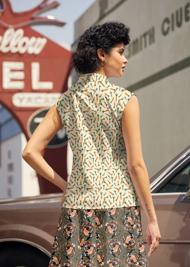 Vintage Style Bow Top in Carrots Print
