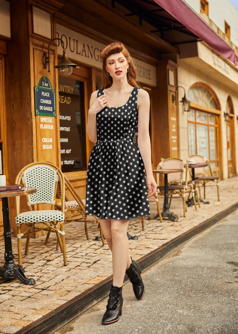 Shorter Length Retro Fit & Flare Dress Starburst