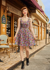 Shorter Length Retro Fit & Flare Dress Desert Blooms