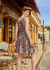 Shorter Length Retro Fit & Flare Dress Desert Blooms