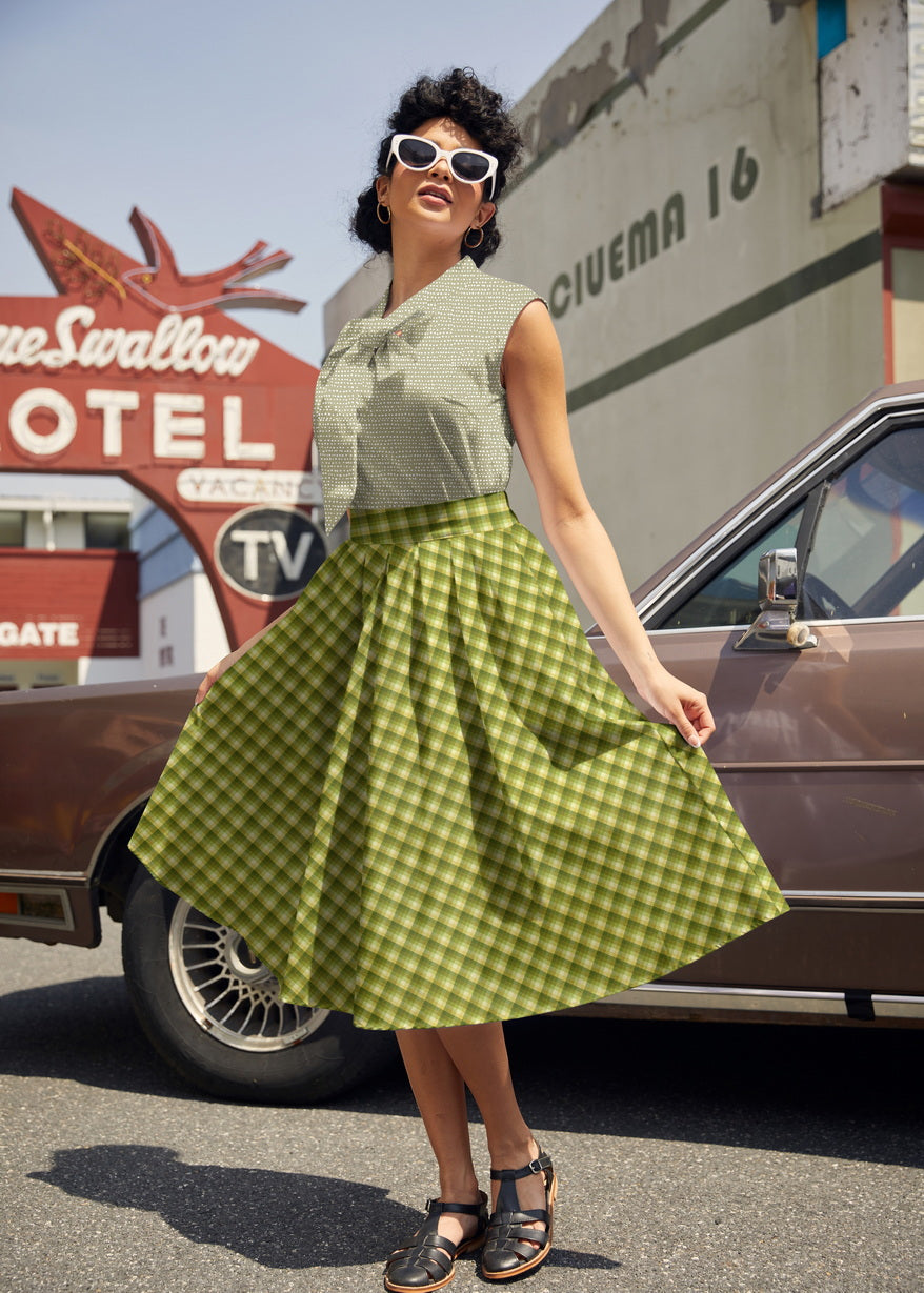 Doris 100% Cotton Skirt - Green Plaid