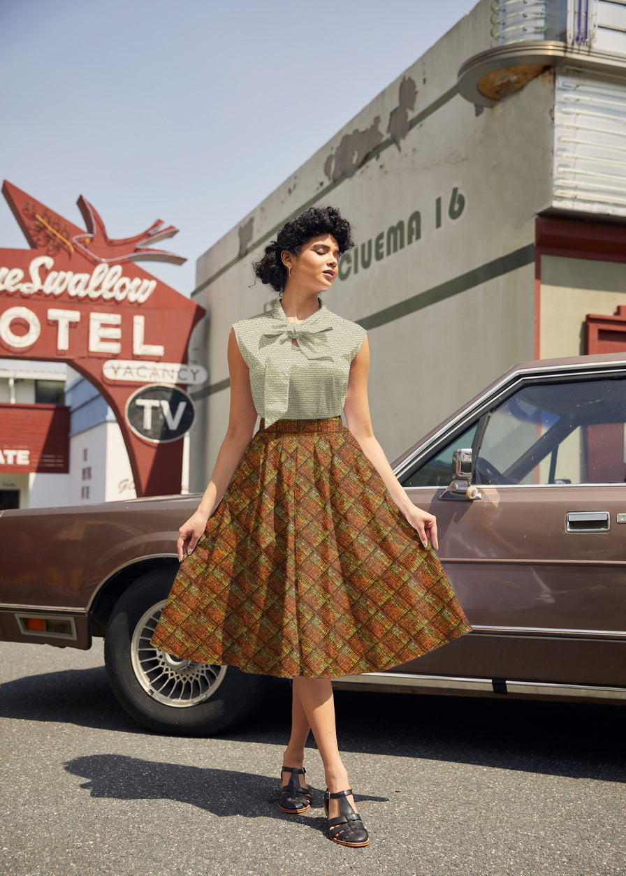 Doris 100% Cotton Skirt - Rust Plaid