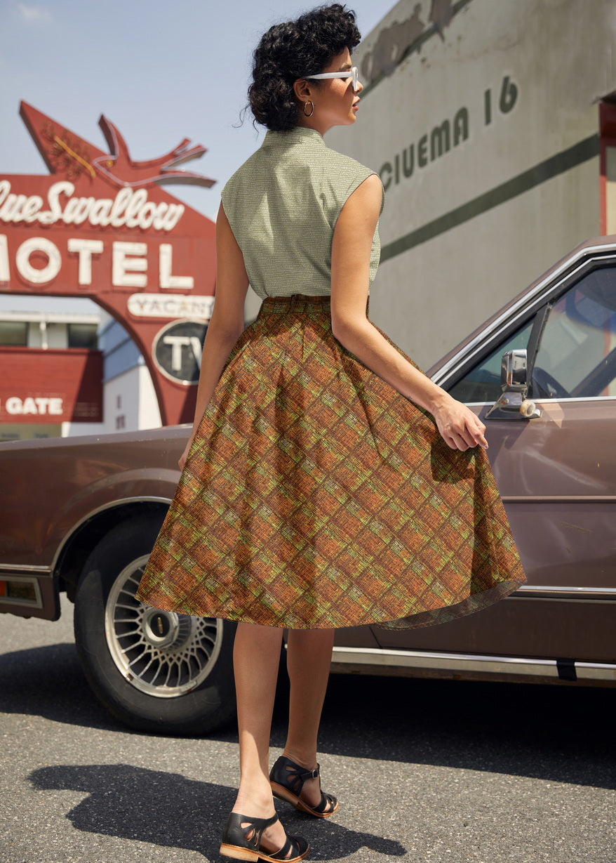 Doris 100% Cotton Skirt - Rust Plaid