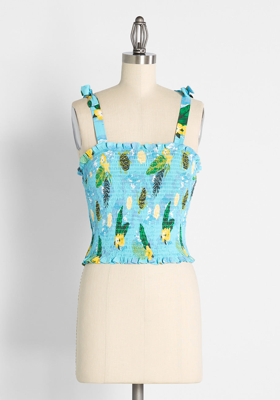 ModCloth x Collectif Sea Turtle Soiree Smocked Tank Top (Final Sale)