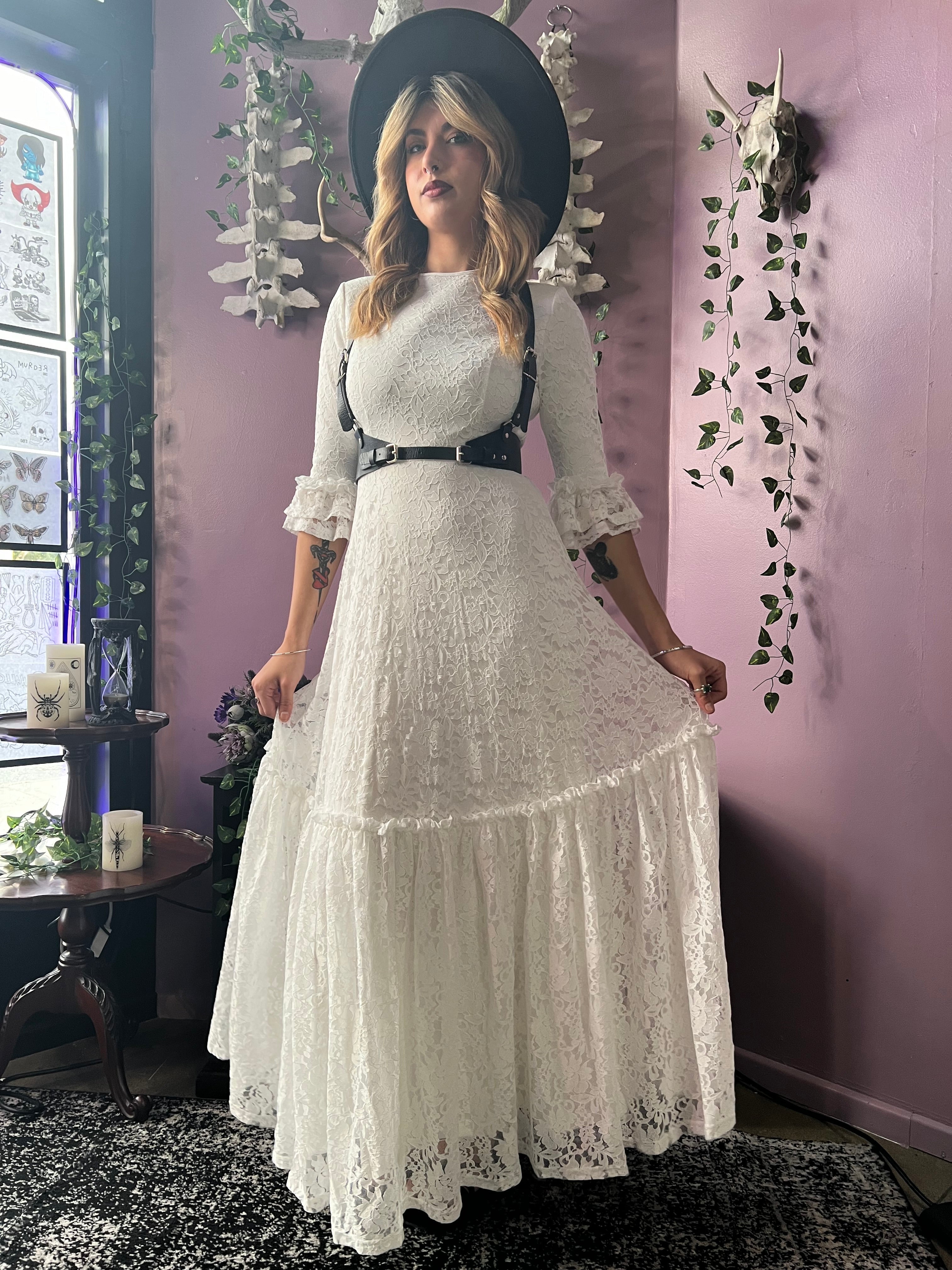 Mina - Ivory Floral Lace Bride of the Vampire Maxi Dress