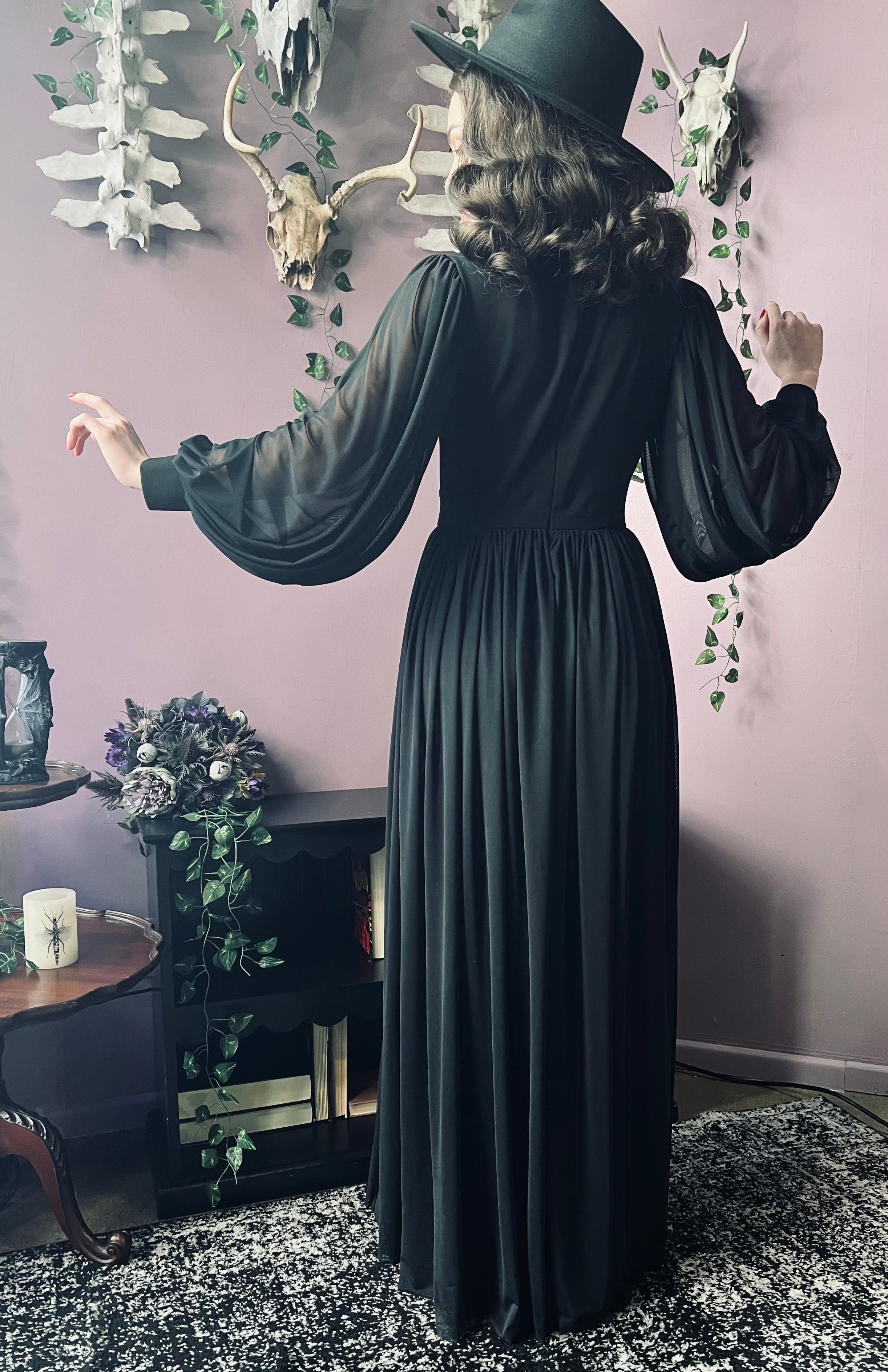 Minerva - Hauntingly Dramatic Mesh Maxi Dress with Built In Shorts