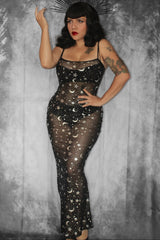 Sheer Hourglass Maxi Dress - Metallic Moon & Stars
