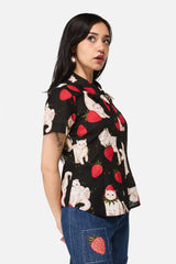 Strawberry Cat Repeat Blouse