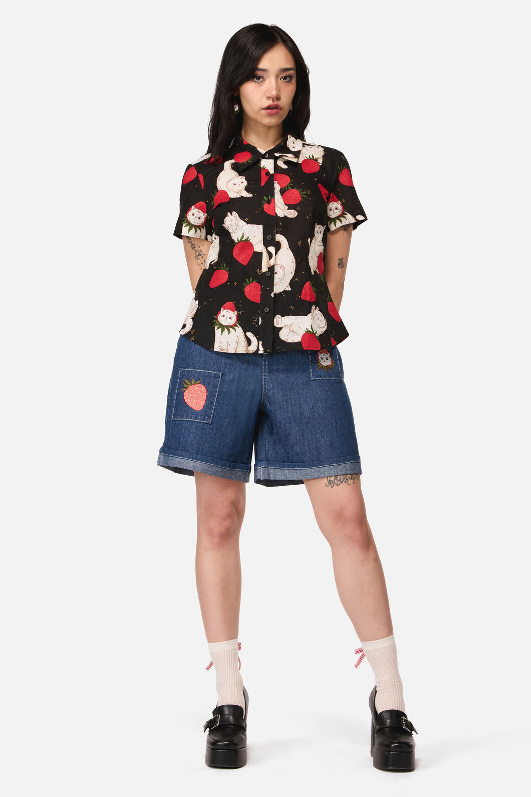 Strawberry Cat Repeat Blouse