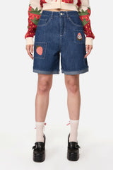 Strawberry Cat Embroidered Shorts