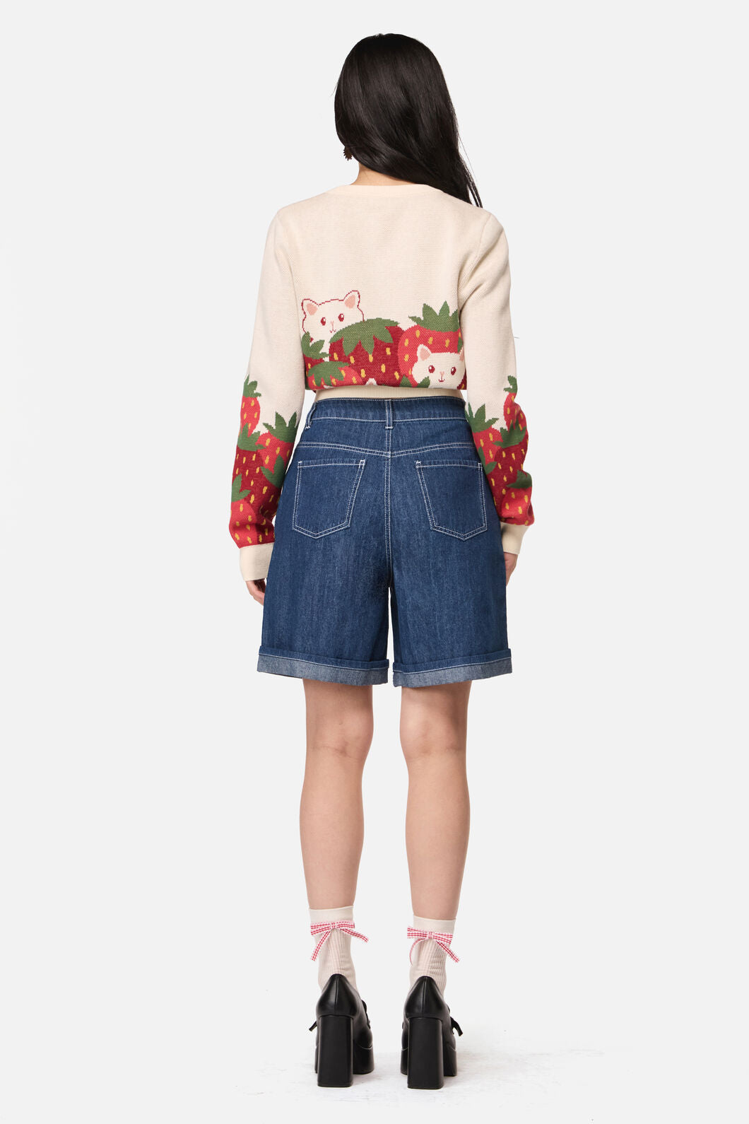 Strawberry Cat Embroidered Shorts
