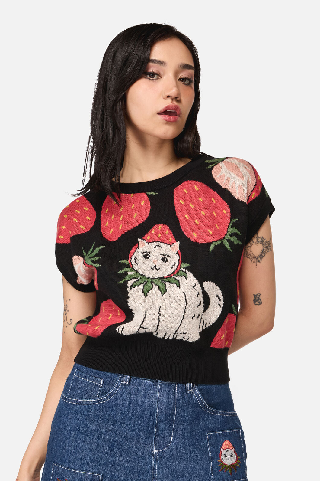 Strawberry Cat Knit Top