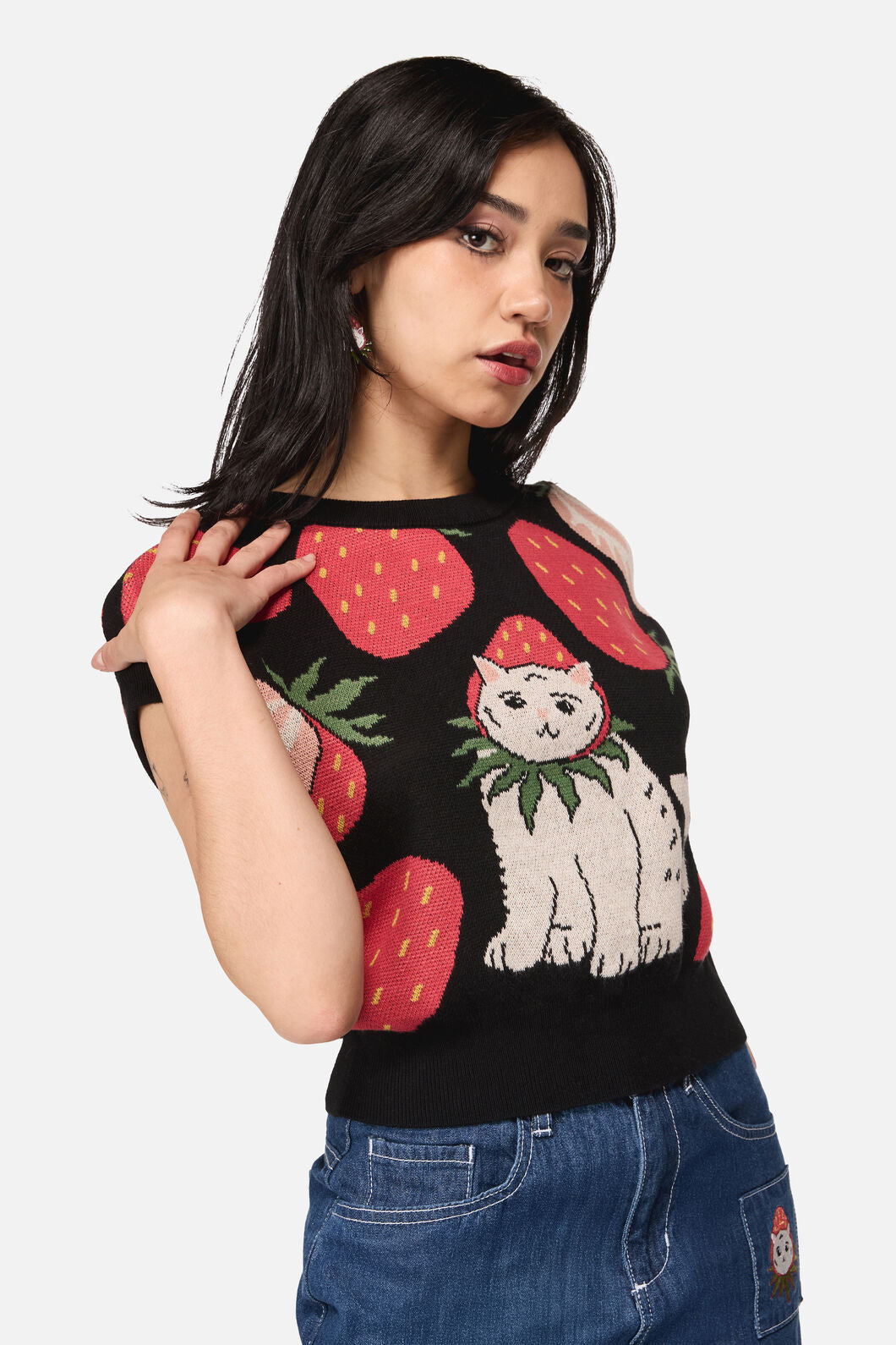 Strawberry Cat Knit Top
