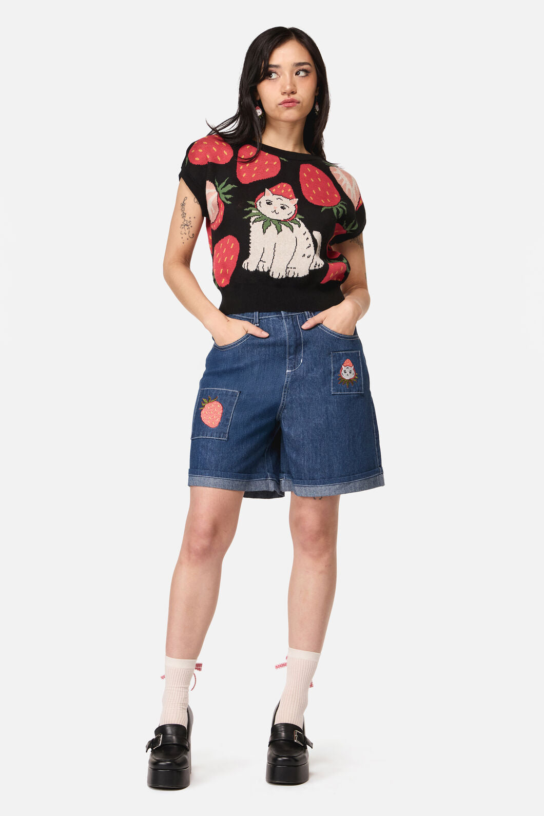 Strawberry Cat Knit Top