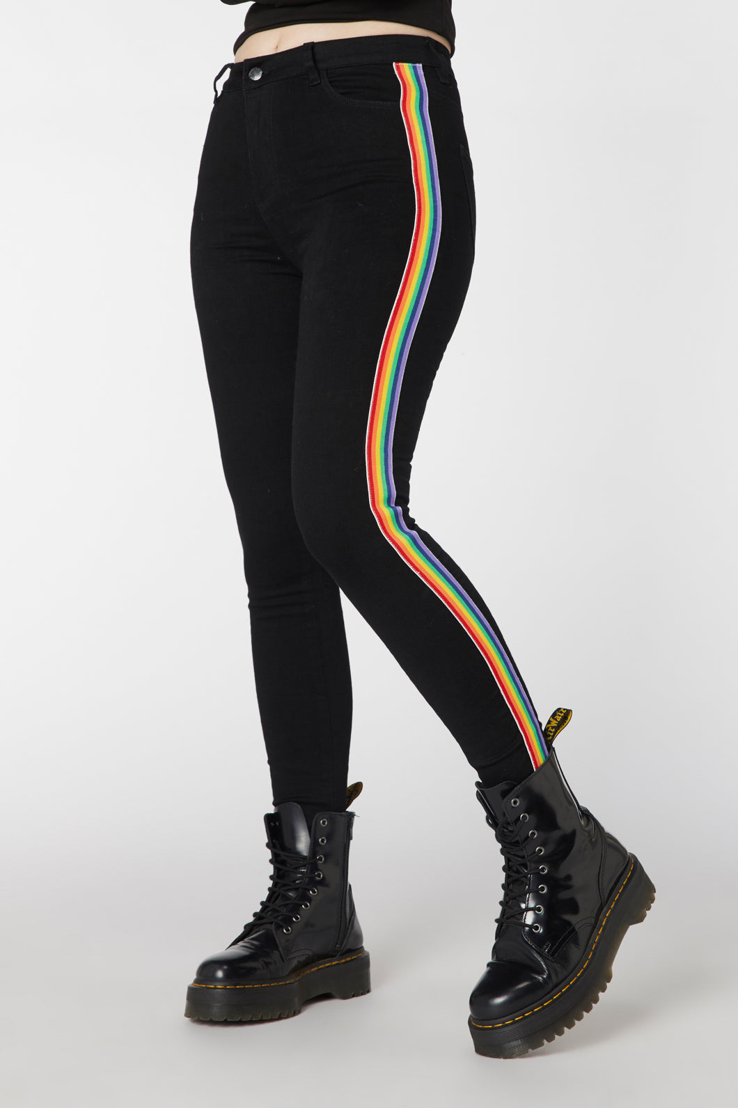 Stretch Denim Rainbow Slim Fit Black Skinny Jeans