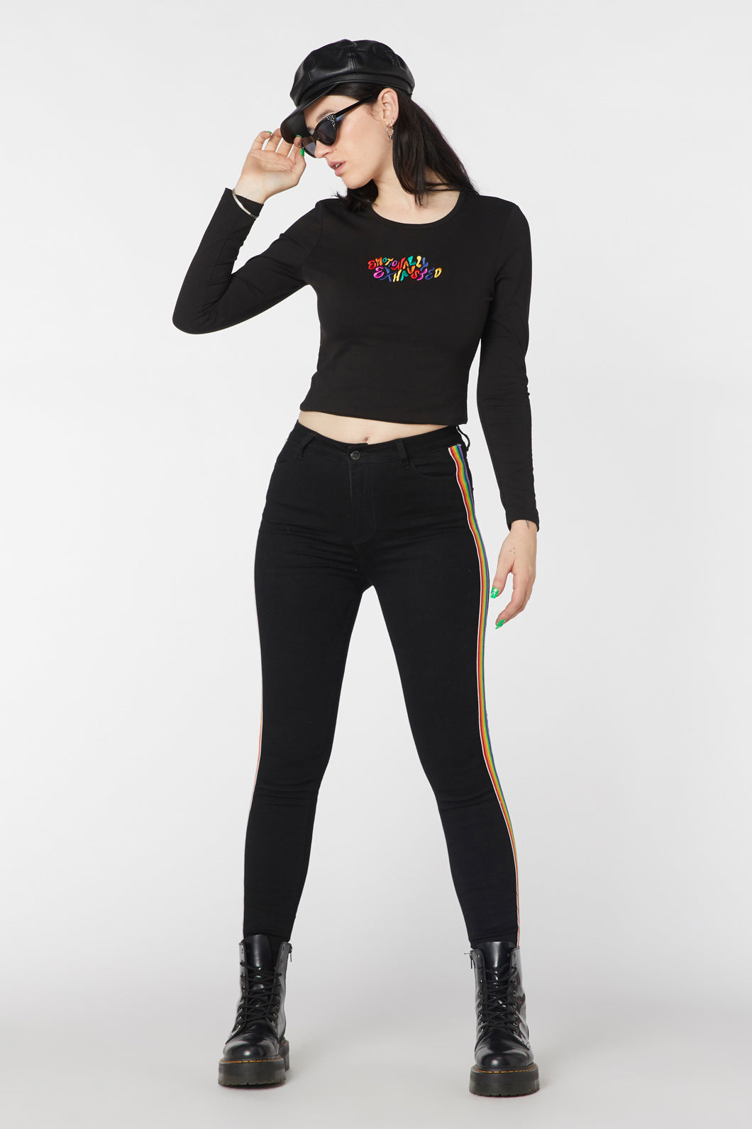 Stretch Denim Rainbow Slim Fit Black Skinny Jeans