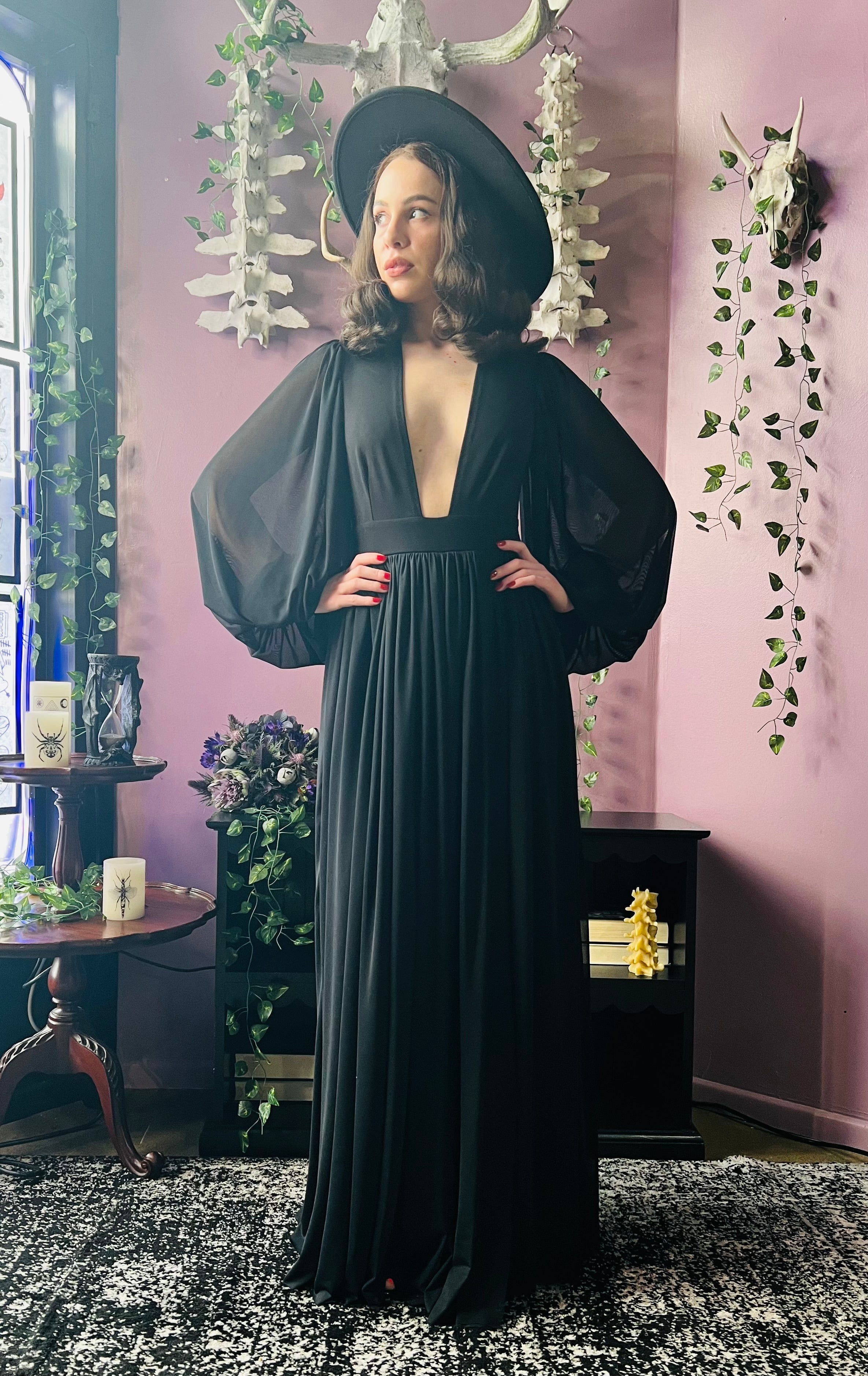 Minerva - Hauntingly Dramatic Mesh Maxi Dress with Built In Shorts