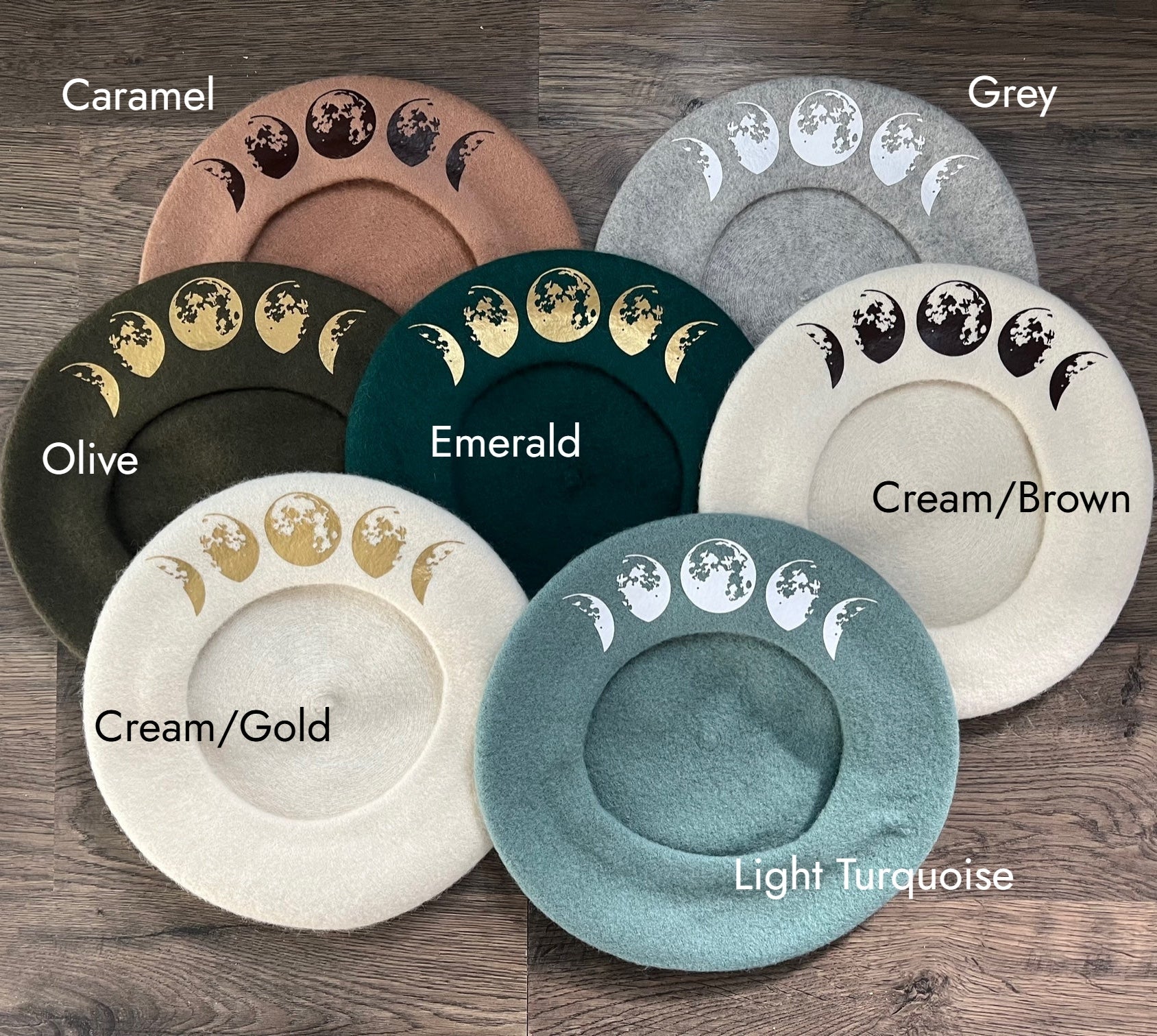 Vegan Felt Beret - Moon Phase - Choose Your Color