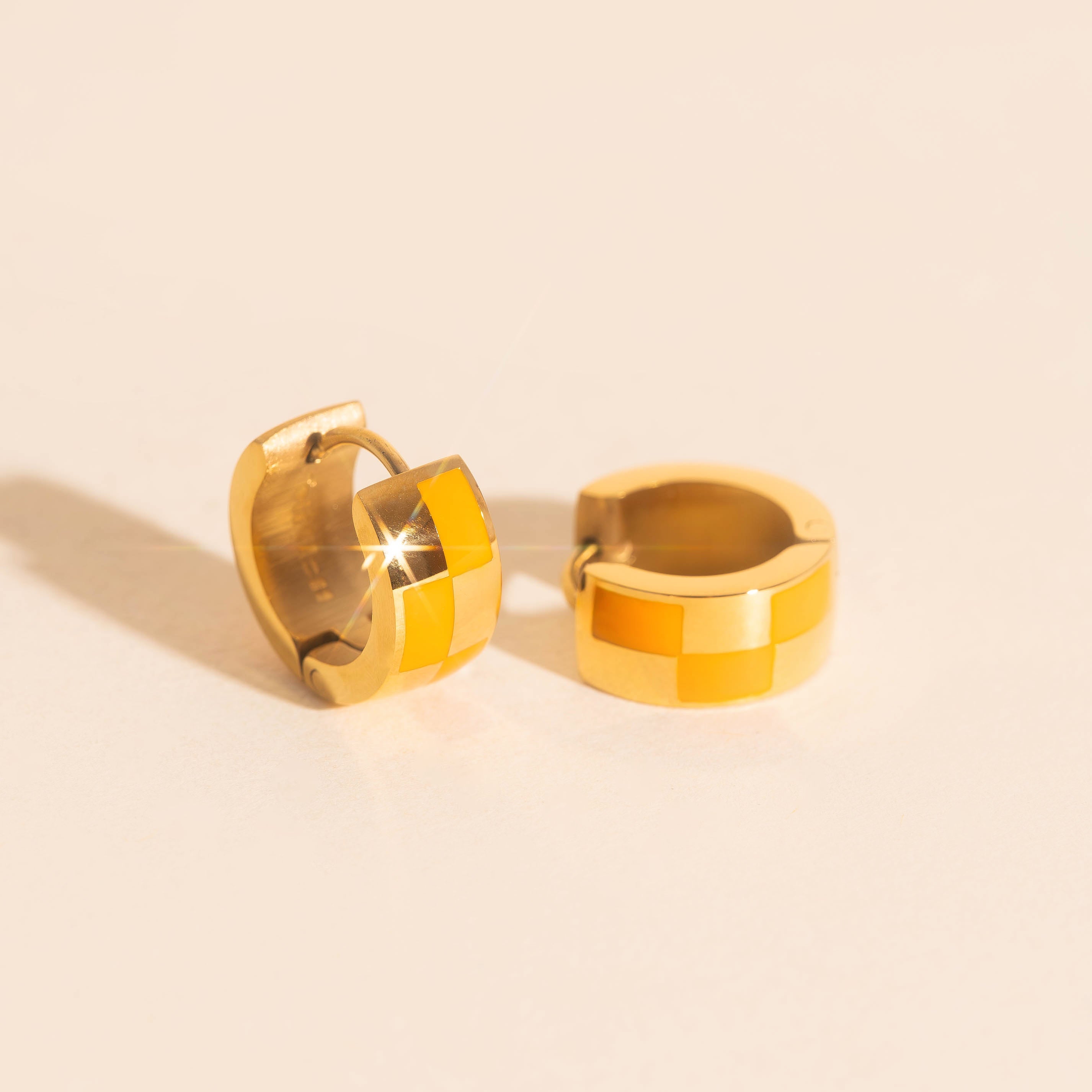 Checkered Rounded Super Chunky Huggie Hoop Earrings