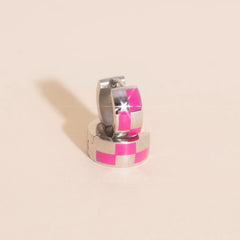 Checkered Rounded Super Chunky Huggie Hoop Earrings