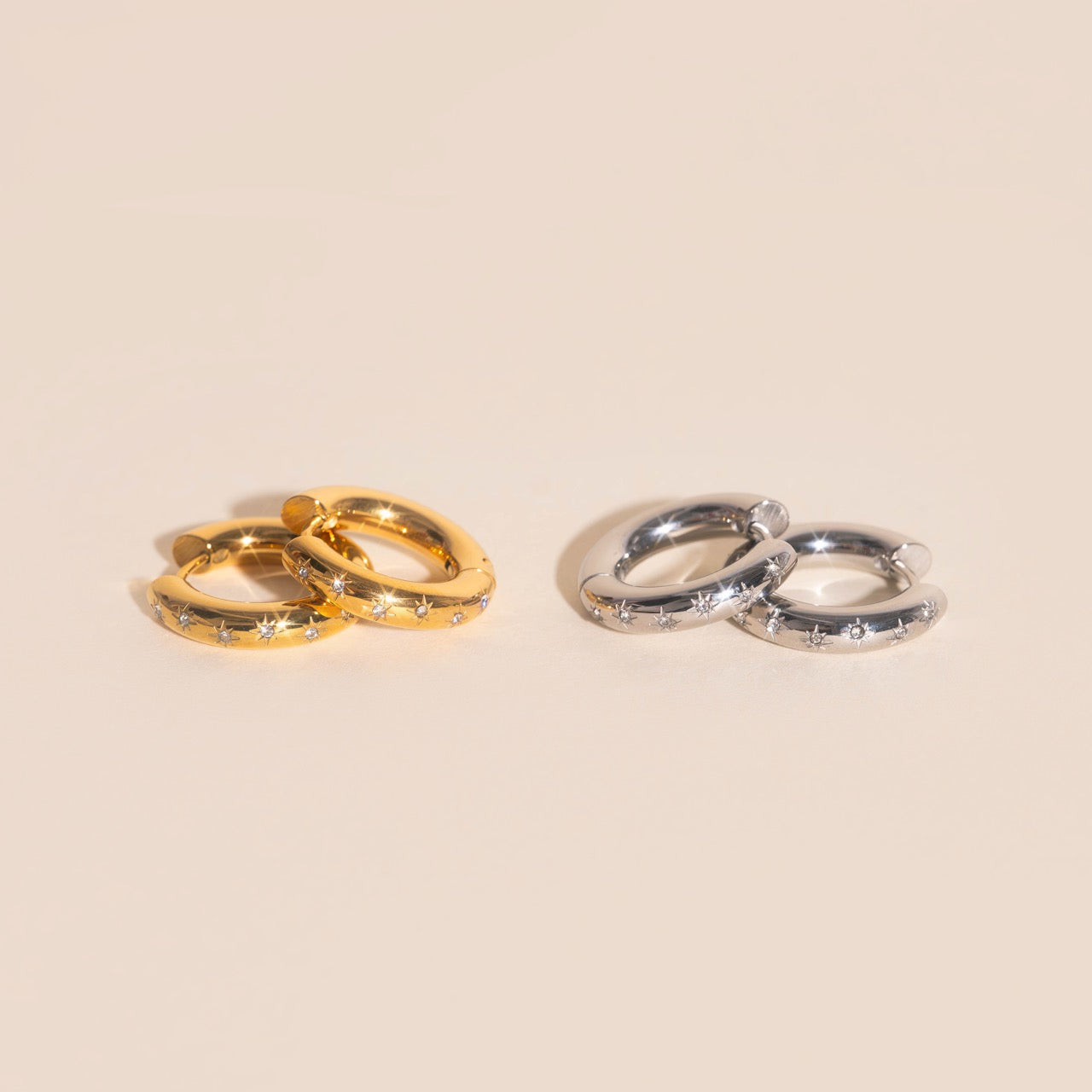 Starburst Chunky Rounded Huggie Hoop Earrings