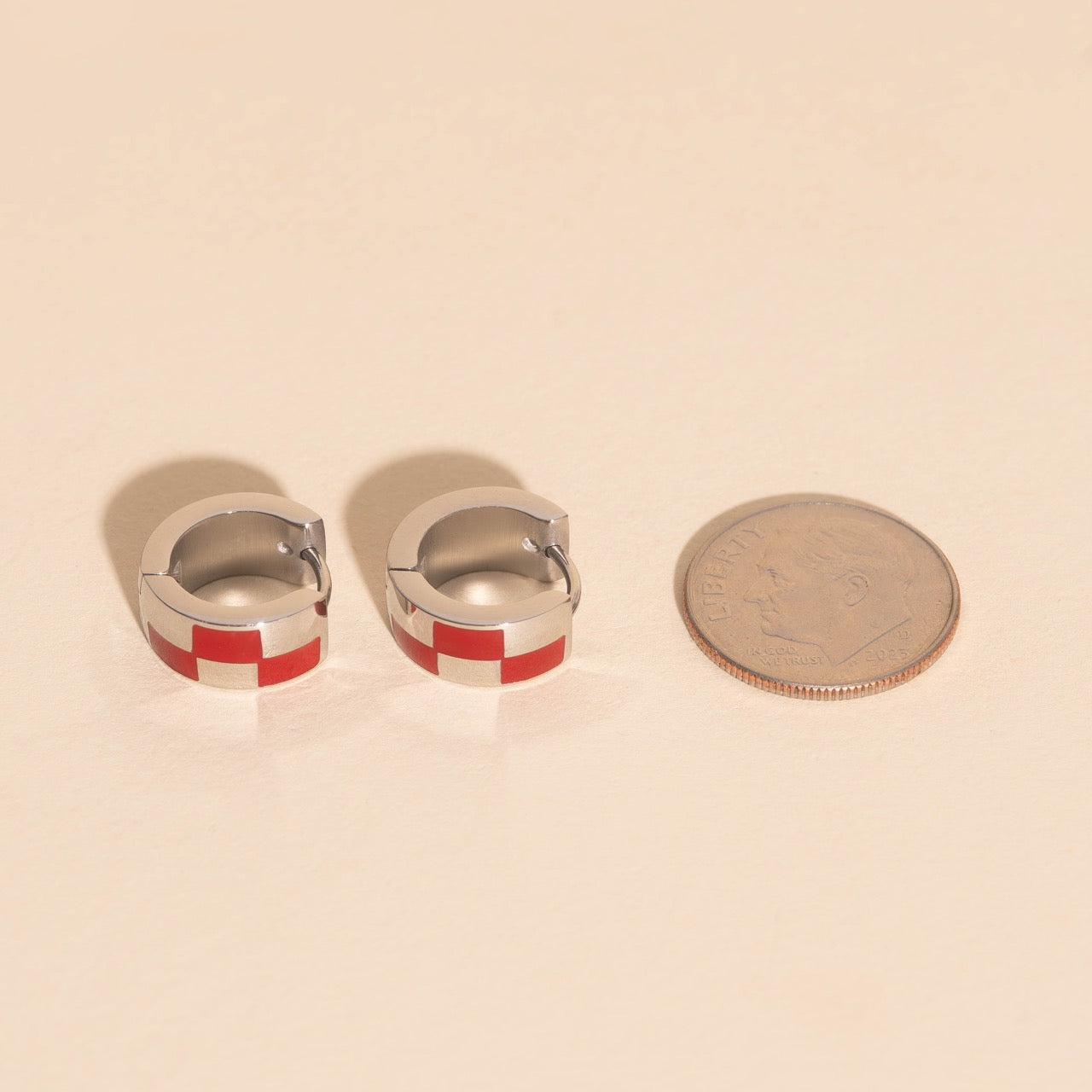 Checkered Rounded Super Chunky Huggie Hoop Earrings